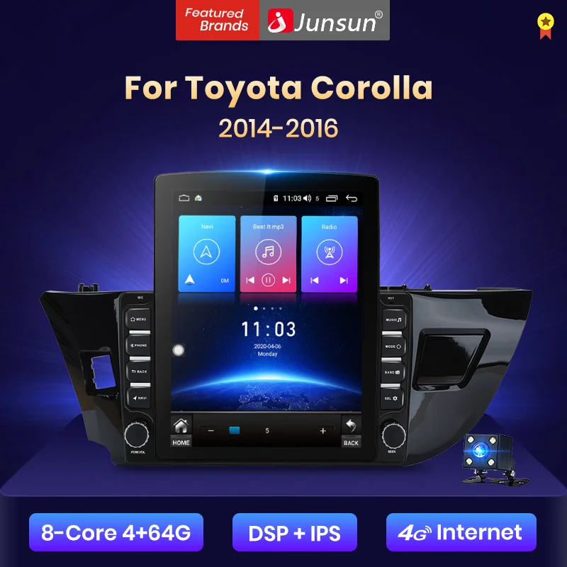 Junsun V2 Pro Вертикальный стиль 4G + 64G CarPlay DSP для Toyota Corolla E170 E180 2014-2016 Android 8 1