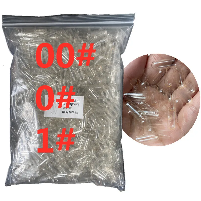 Size 00/0/1 Halal Clear Capsules Gel Medicine Pill Vitamins Empty Pill Capsule 1000Pcs GMP  Empty Hard Gelatin Capsule