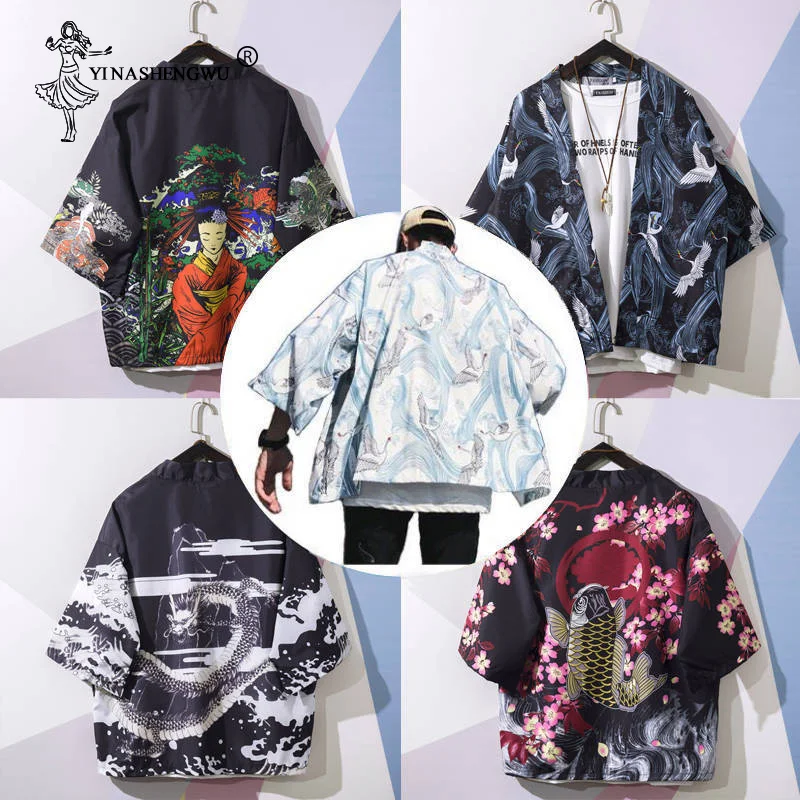 Yukata Women Kimonos Cardigan Men Japanese Kimono Traditional Unisex Harajuku Beach Loose Thin Shirt Asian Japan Cosplay Costume