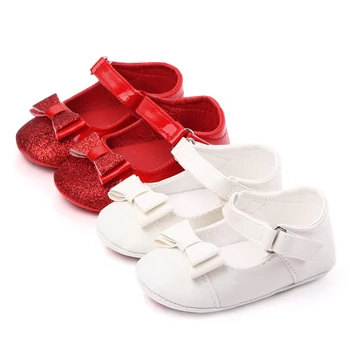 

New oddler Kid Baby Girl Bowknot Elastic Band Newborn Soft Soled PU Walking Shoes