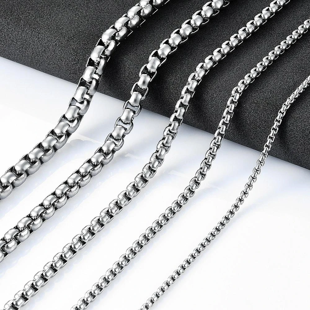Women Stainless Steel Necklace Width 2/3/4/5/6mm Round Box Link Chain