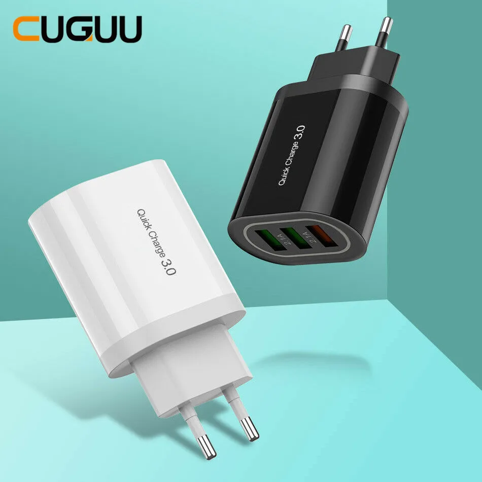 

QC 3.0 18W USB Charger 3 USB Ports Fast Quick Charge For iPhone X Wall Chargers Hub For Phone For Samsung S10 Adapter US/EU Plug