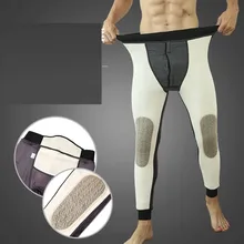 Зимние теплые штаны мужские однотонные теплые леггинсы мужские плюс бархатные толстые наколенники хлопок удобное термобелье Бо