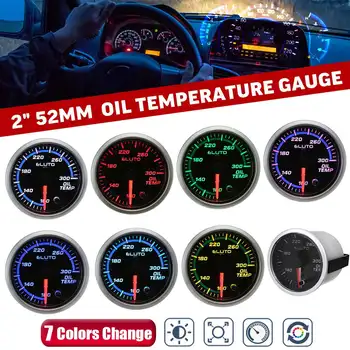 

Car Oil Temperature Gauge 2'' 52mm 12V 100-300°F/50-150°C Black Face 7 Color LED Universal Oil Temp Pointer Meter with Sensor