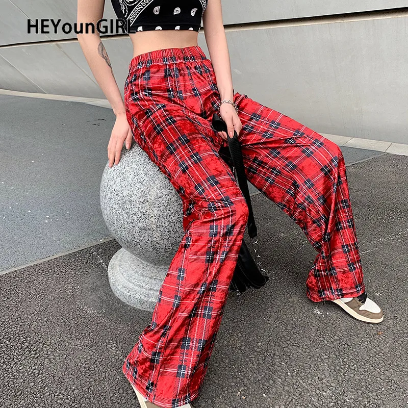 HEYounGIRL Checkered High Waist Sweatpants Women Casual Loose Long Trousers Ladies Velvet Harajuku Punk Pants Capris Streetwear HEYounGIRL Checkered High Waist Sweatpants Women Casual Loose Long Trousers Ladies Velvet Harajuku Punk Pants Capris Streetwear