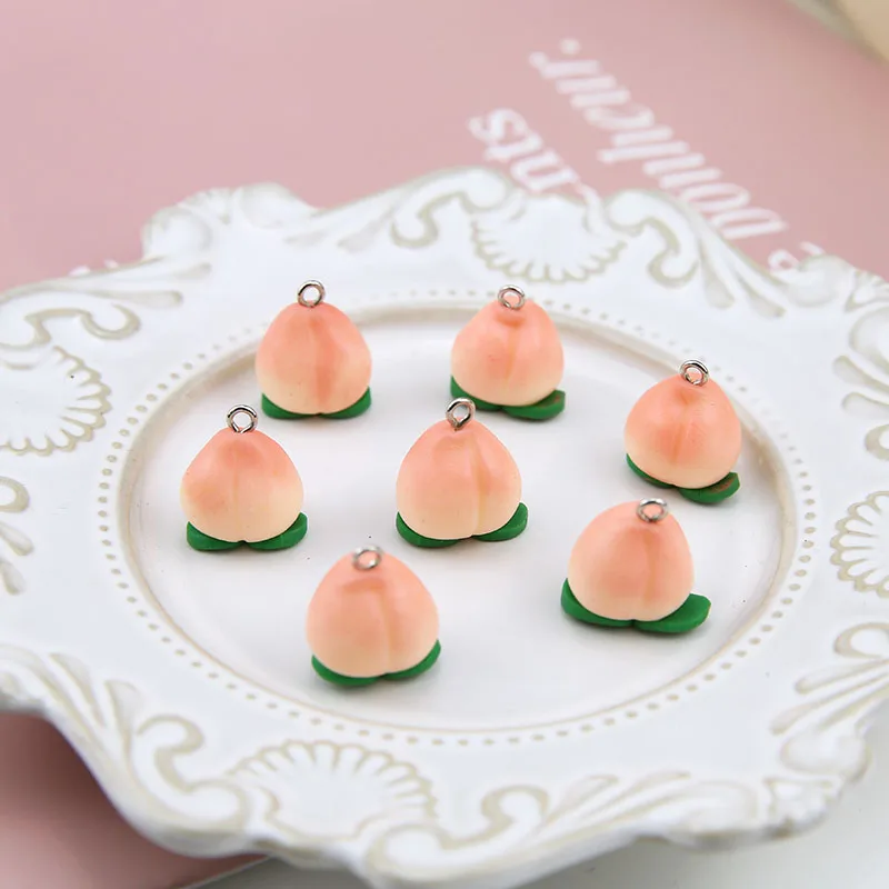 

2pcs Soft Pottery Cute Pink Peach Charms Diy Findings 3D Miniature Fruit Necklace Keychain Pendant Handmade Jewelry Make C589