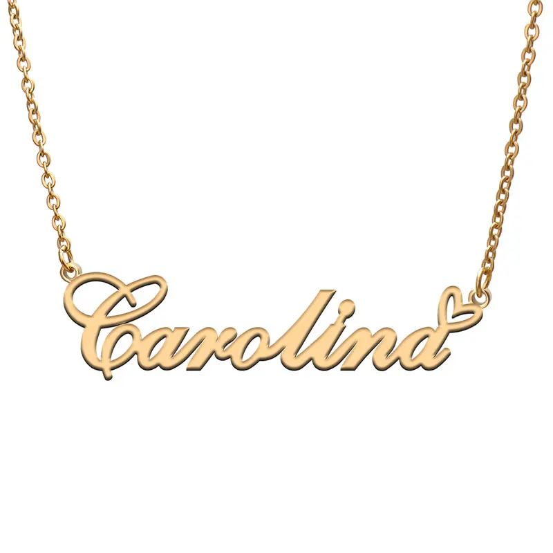 Carolina with Heart Name Necklace for Women Stainless Steel
