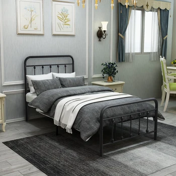 

JURMERRY Metal Bed Frame Headboard Footboard Victorian Style Mattress Foundation Heavy Full Queen Bedroom Furniture Adult Beds