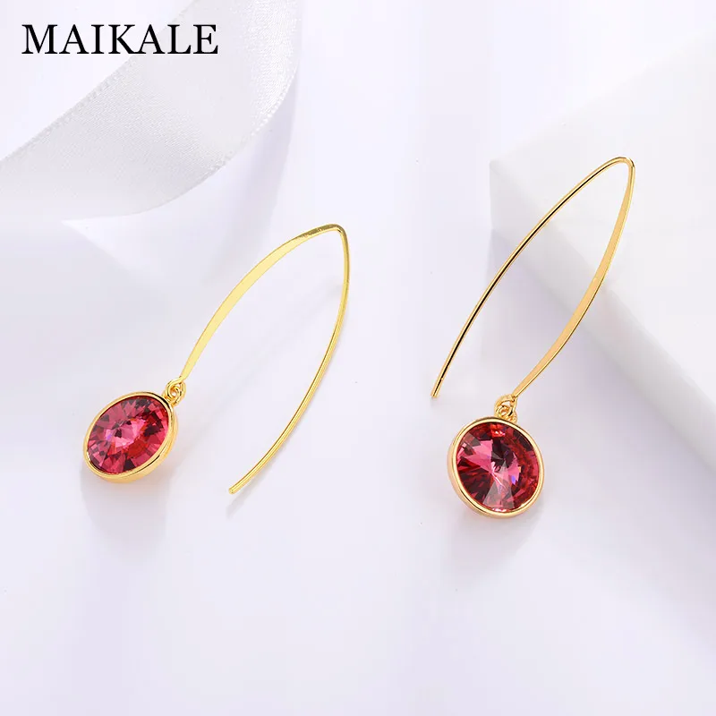 MAIKALE, новая мода, висячие серьги, круглые, австрийские кристаллы, розовое золото, длинные серьги, крючки для женщин, ювелирное изделие, подарок, brincos bijoux - Окраска металла: 10