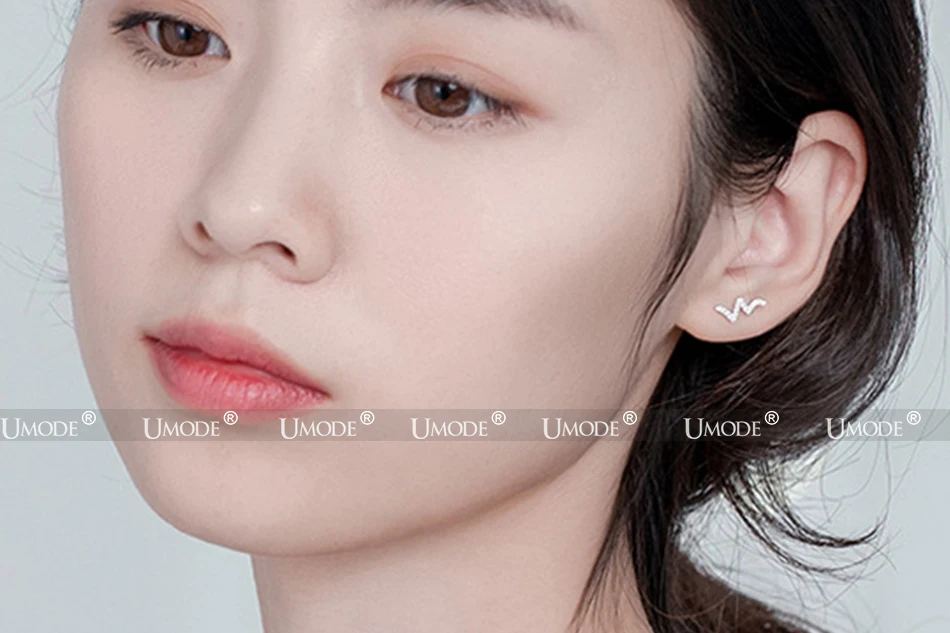 UMODE New 925 Sterling Silver W Letters ECG Stud Earrings for Women Unique CZ Zircon Party Silver Jewelry Brincos ALE0623