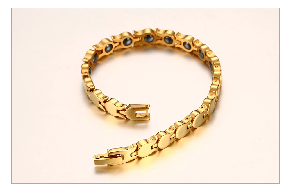 Vnox шикарный кубический цирконий женский браслет здоровье Био энергия Магнитный золотой тон регулируемый