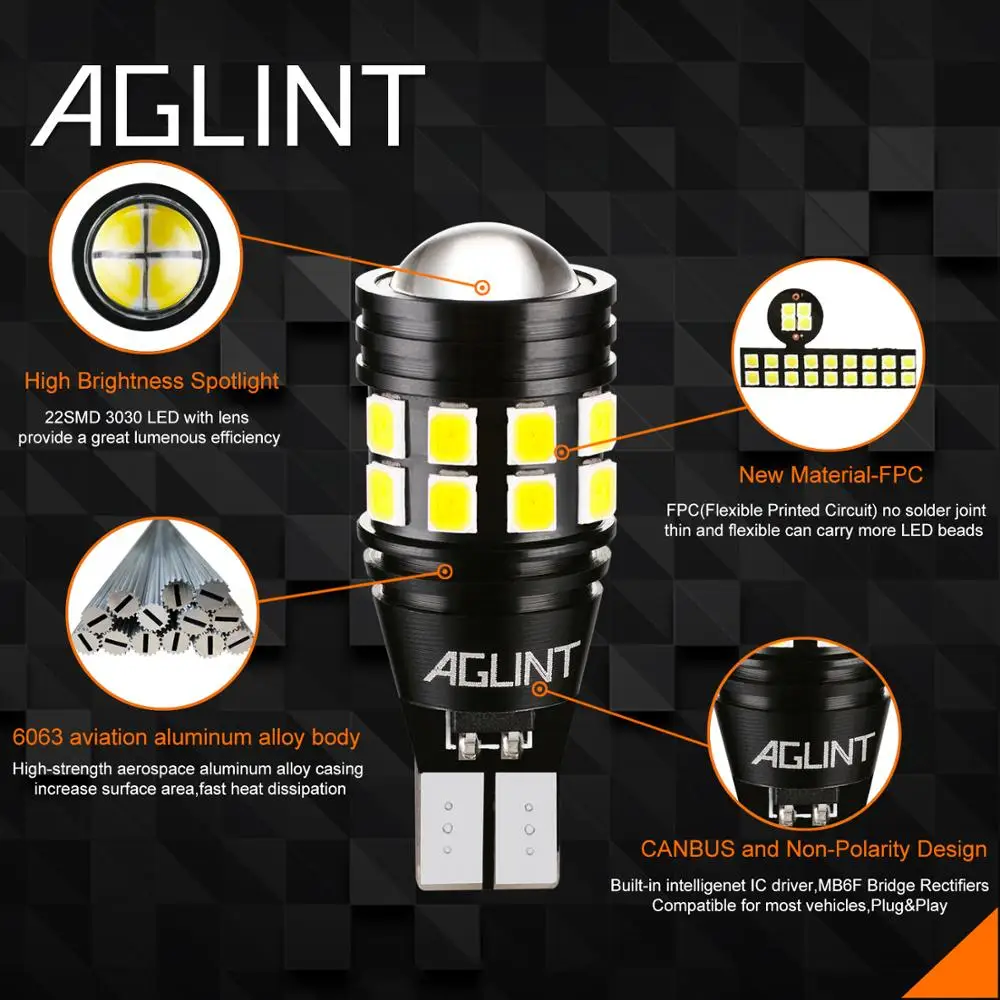 AGLINT 2 шт. светодиодный автомобильные лампы 921 912 T15 T16 W16W резервный CANBUS безошибочный
