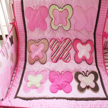 

7pcs Baby bedding set Embroidery various butterfly Crib bedding set cotton Cot bedding set Quilt Bumper Mattress Cover bedskirt