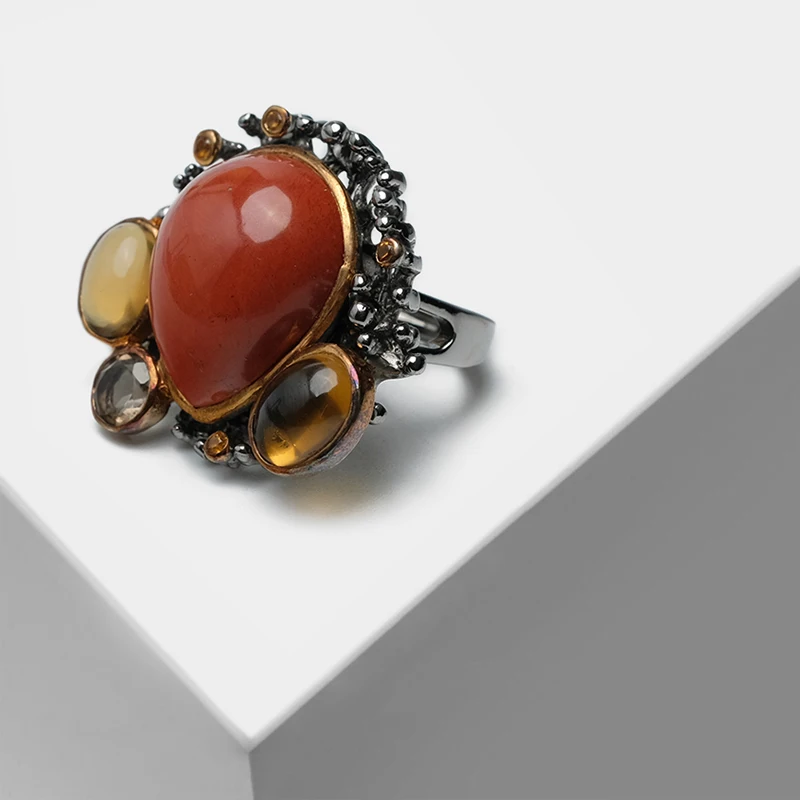 

Local focal Vintage Silver inlaid semi-precious stone Tourmaline opal Rings
