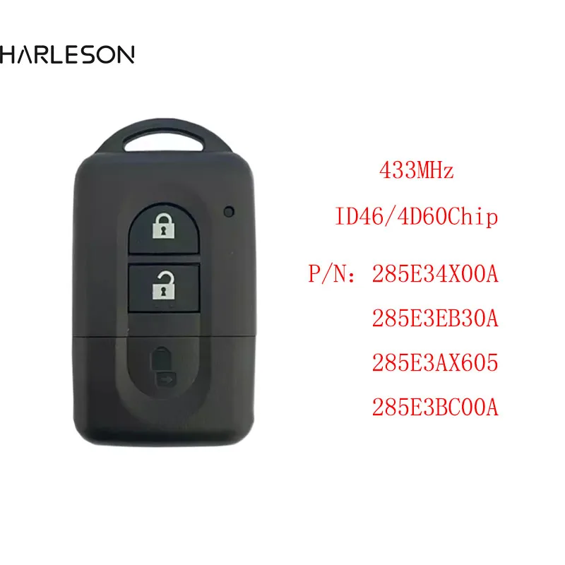 2B Remote Car Key 433Mhz 4D60 / ID46 Chip 285E3AX605 / 285E3BC00A / 285E3EB30A for Nissan Juke Navara Micra Xtrail Qashqai Note