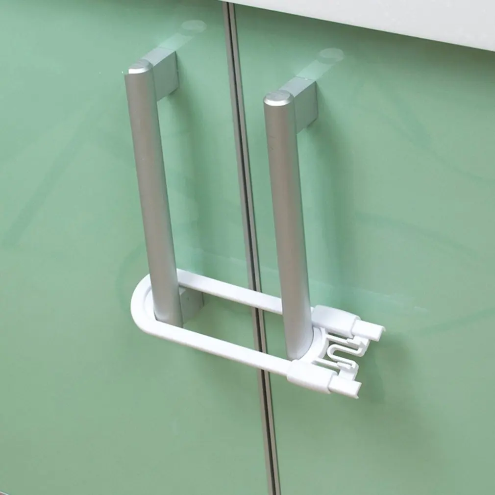 2pcs Sliding U Shaped Locks Baby Safety Locks Childproof Cabinet Latch For Drawer Door Cabinet Cupboard Infant Baby Protection
