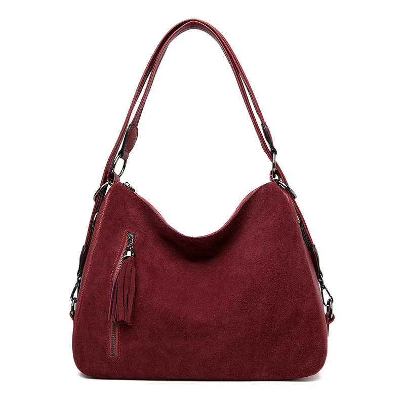 Женская сумка, дизайнерская сумка, дикая кисточка, красные сумки, искусственная замша, сумка через плечо, черная замша, сумки на плечо, синие женские модные сумки - Цвет: Красный