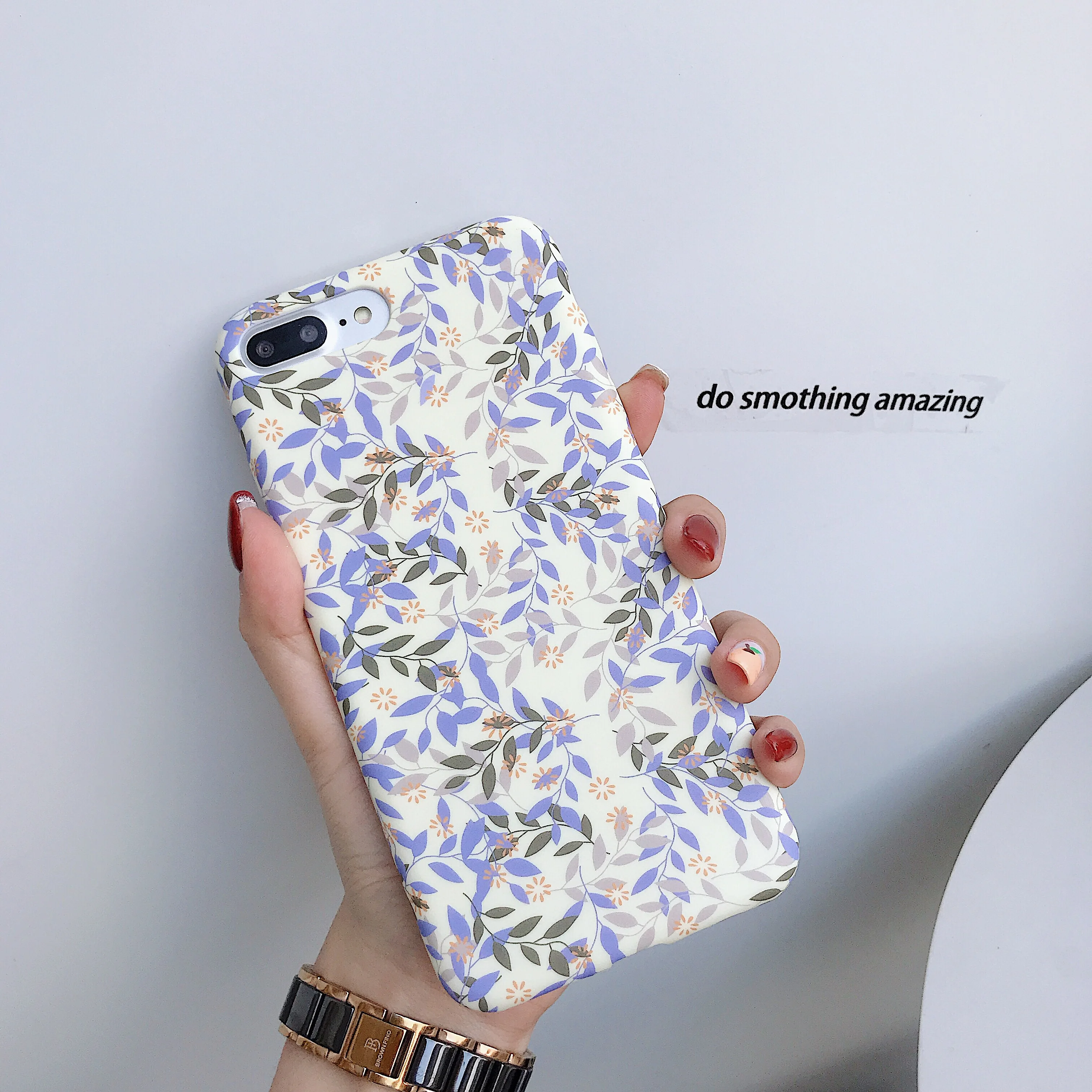 

Luxury Cute Fresh small floral blue leaf mobile phone case for iPhone XS Max XR 6 6S 7 8 Plus X retro fashion painted back cover