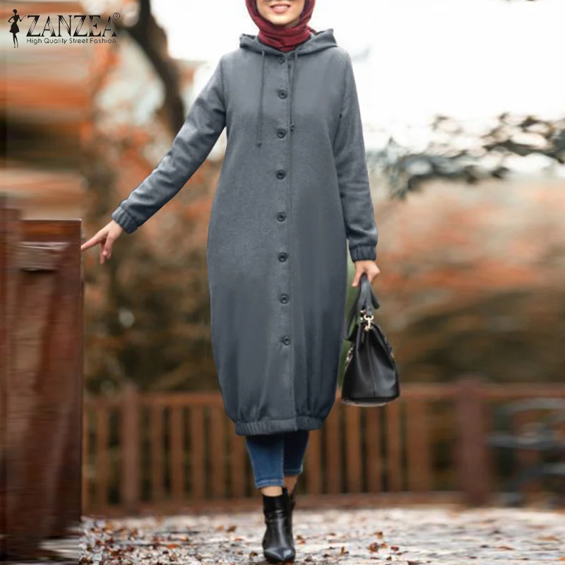 Винтажные женские толстовки с капюшоном ZANZEA 2020 Свитшот Vestidos Повседневный