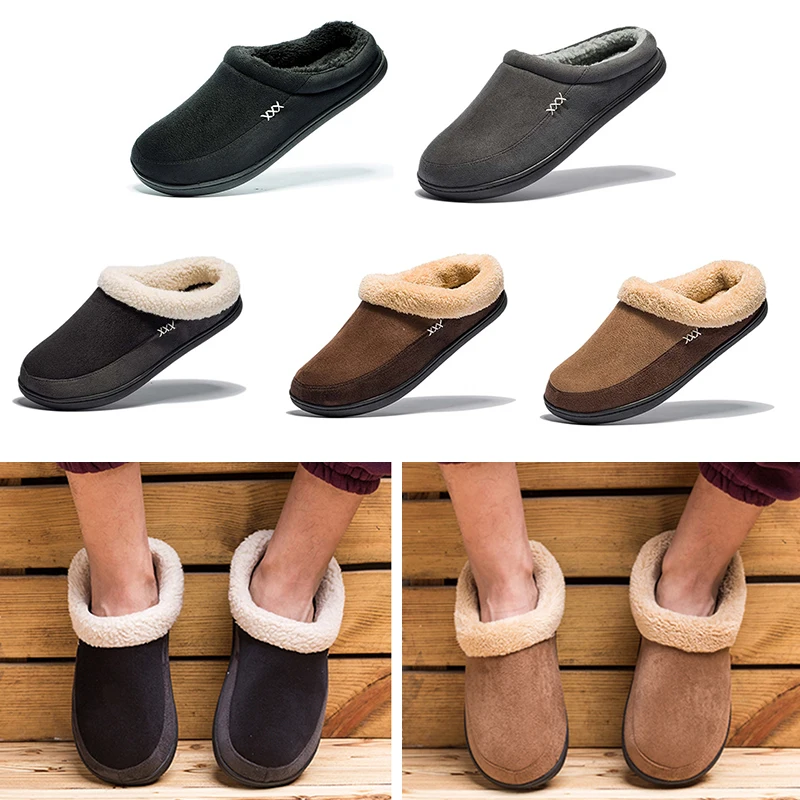 

Warm Cotton Slippers Men Shoes Bathroom Indoor Man Winter Fur Shoes High Quality Plush House Flat Footwear Plus Size 48 49 50
