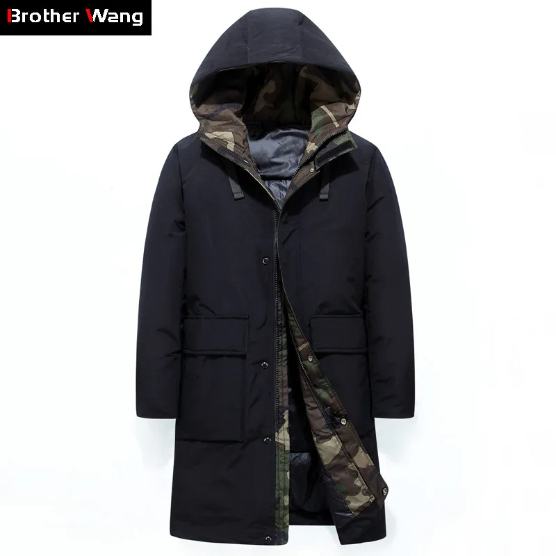 Winter New Men's Thick Hooded Jackets and Coats Fashion Camouflage Stitching Warm Long Parka Male Brand Clothing