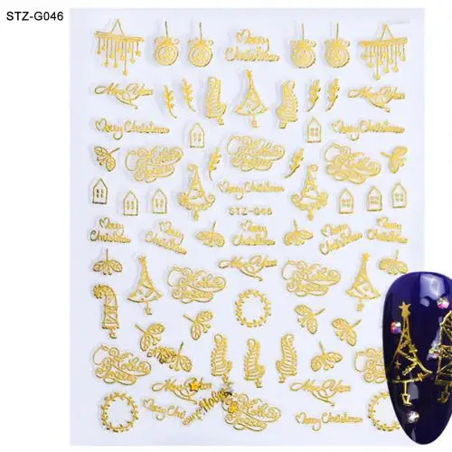 STZ G046 Golden 10 шт./компл. по индивидуальному заказу, Рождественская тема, 3D блеск со снежинками Санта маникюрный Стикеры год слайдер тату Наклейка Декор для маникюра - Цвет: STZ G046 Golden