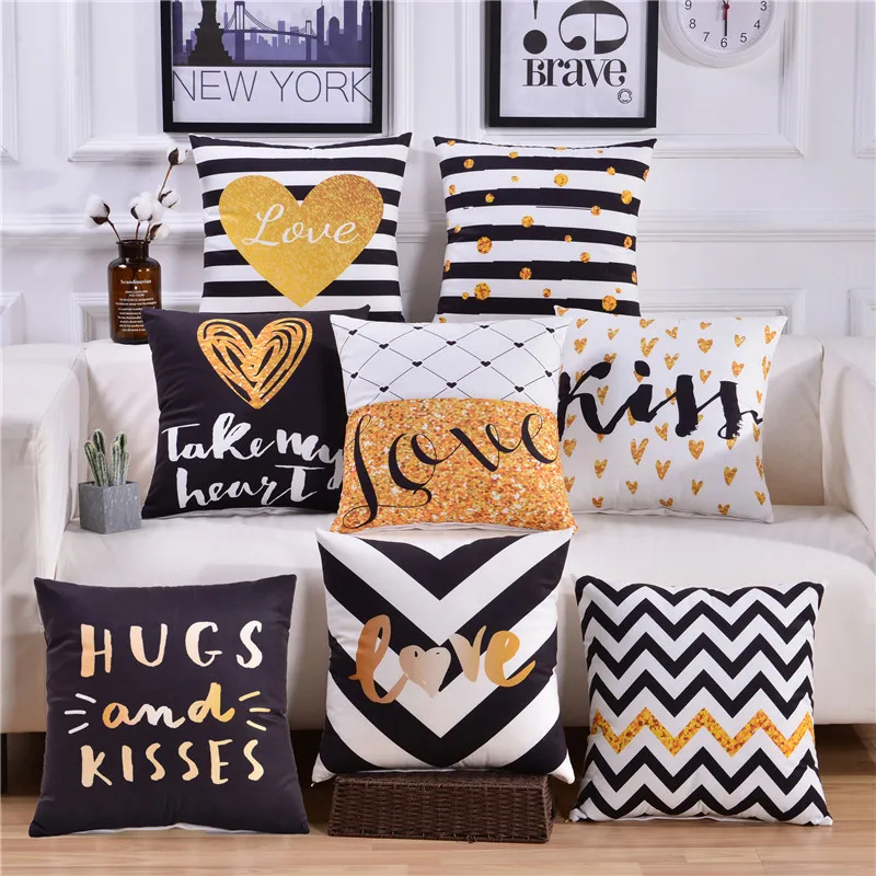 Black and White Pillow Covers Velvet Cushion Cover Throw Pillows Geometric Decorative Deer Gold Pillowcase 45x45 Home Decor | Дом и сад