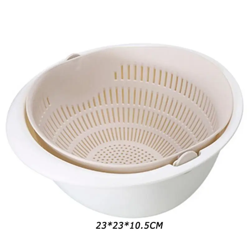 Practical Double Drainage Basket Washing Fruits Vegetable Noodles Plastic Colander Tool Kitchen Household Storage Accessories - Цвет: Beige