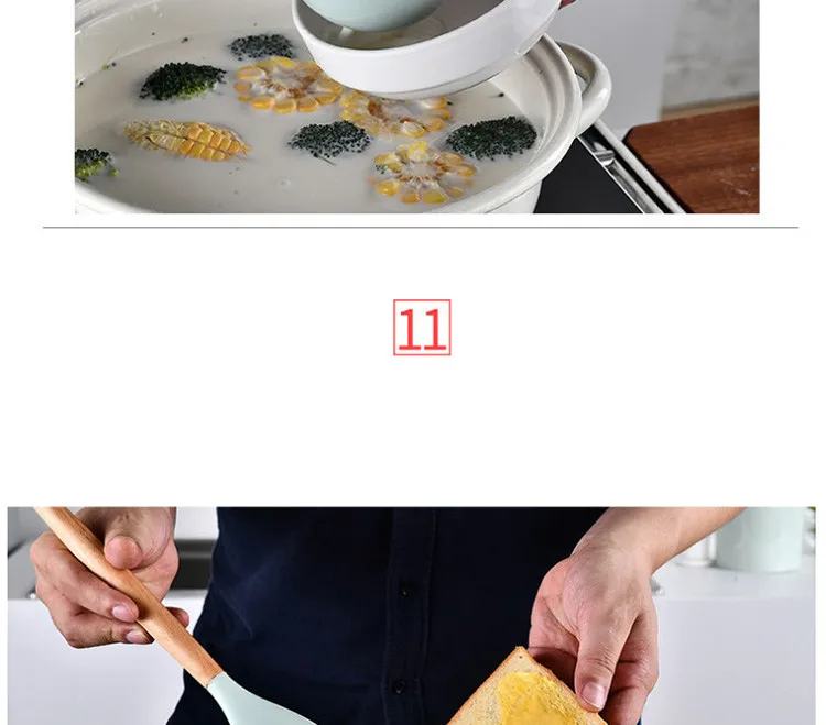 Силиконовые кухонные инструменты Наборы для приготовления пищи ложка для супа лопатка Черпак с деревянной ручкой термостойкие кухонные принадлежности аксессуары
