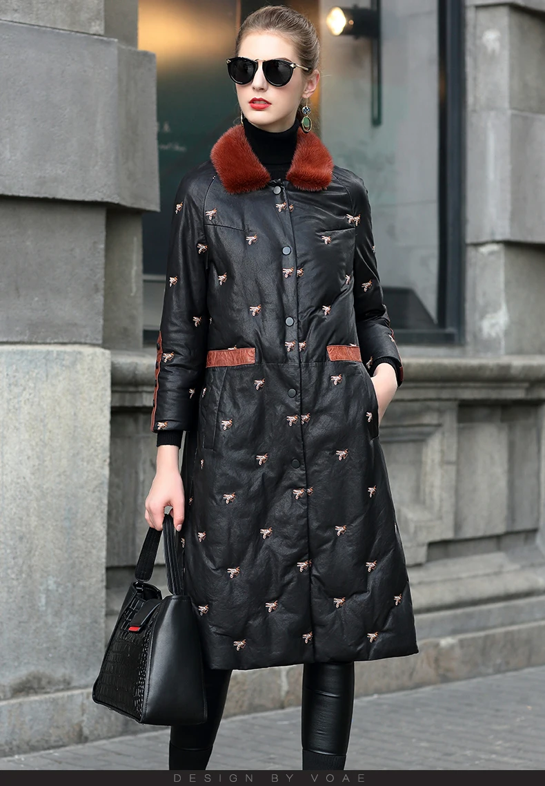 Норковый меховой воротник Женская куртка из овчины пуховое пальто из натуральной кожи женские зимние куртки одежда корейские винтажные Топы 4024