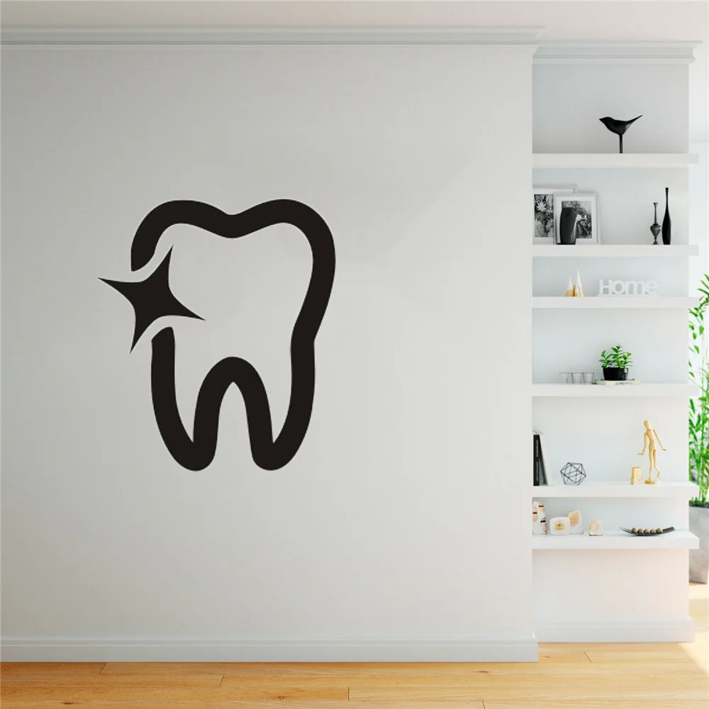 Dental Clinic Wall Decal Bathroom Poster Vinyl Wall Decals Decor Mural Tooth Brushing Shiny Teeth Dentistry Sticker