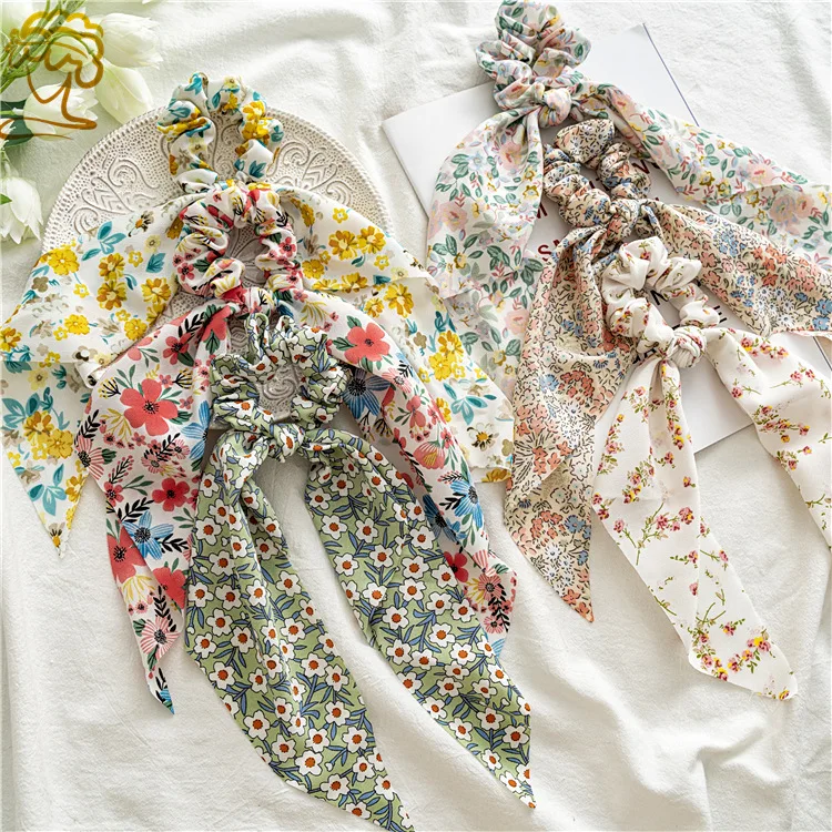 Haargummis mit Blumendruck, langes Band, Pferdeschwanz, Schal, Haargummi, Haargummis für Frauen und Mädchen, elastische Haarbänder, Haar-Accessoires, Gitf – Detail 33