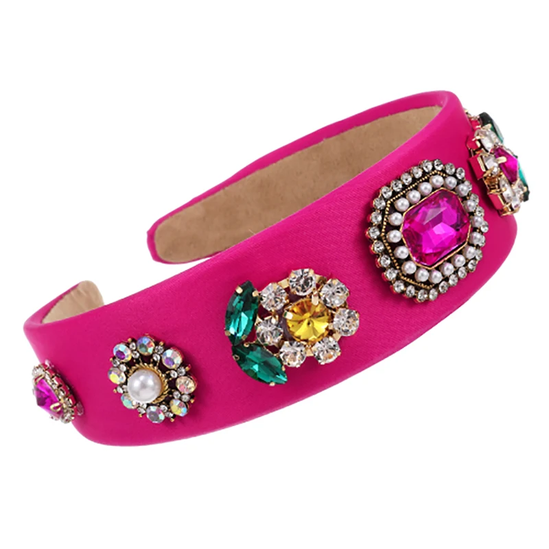 

ZHINI 2020 Retro Floral Rhinestone Headband Ladies Fashion Pearl Colorful Crystal Hairband Statement Jewelry Wedding Accessories