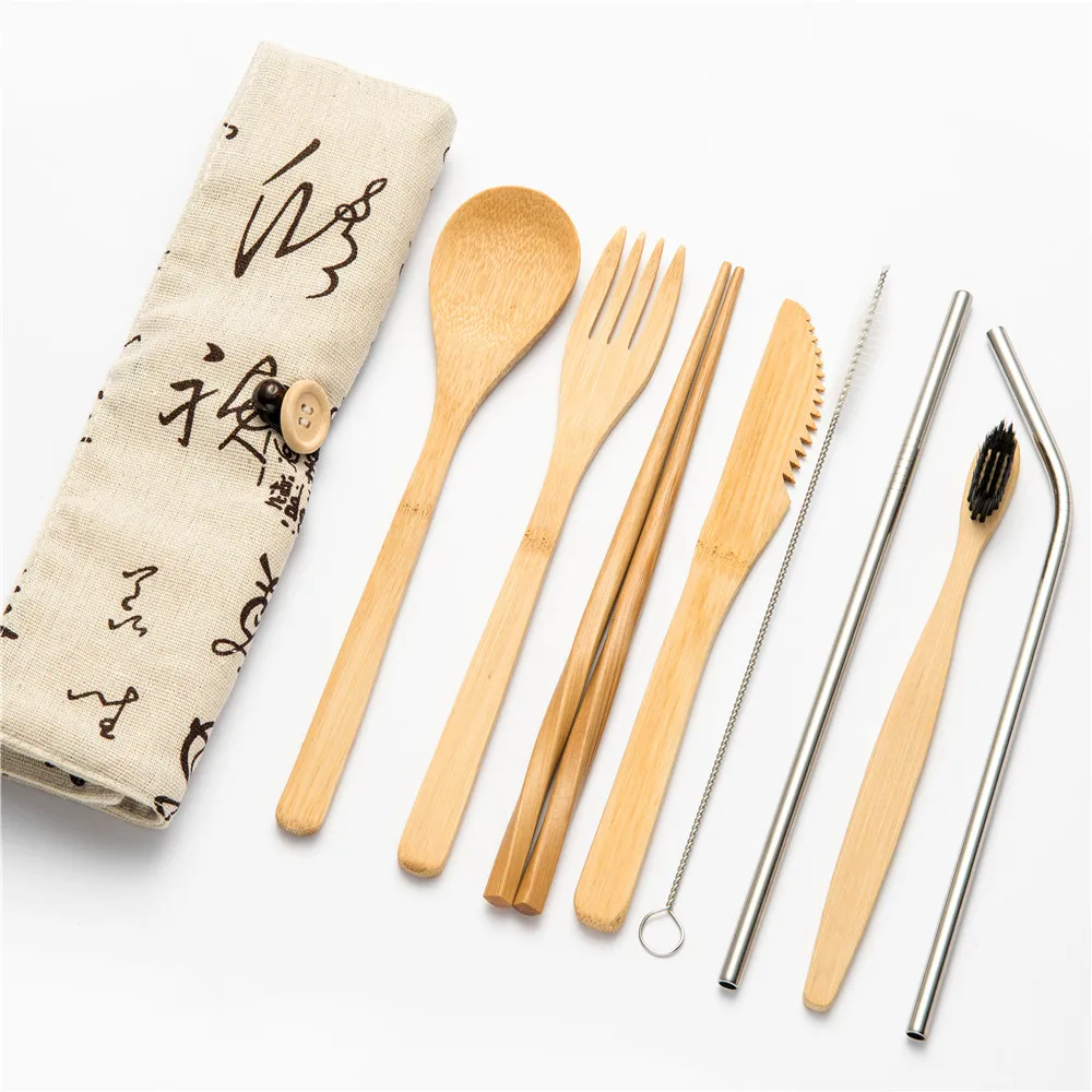 10pcs set013 Экологичная портативная посуда, деревянные столовые приборы, наборы с удобной ложкой, вилкой, палочками для еды, подарочная посуда для путешествий, обеденные наборы - Цвет: 10pcs set013