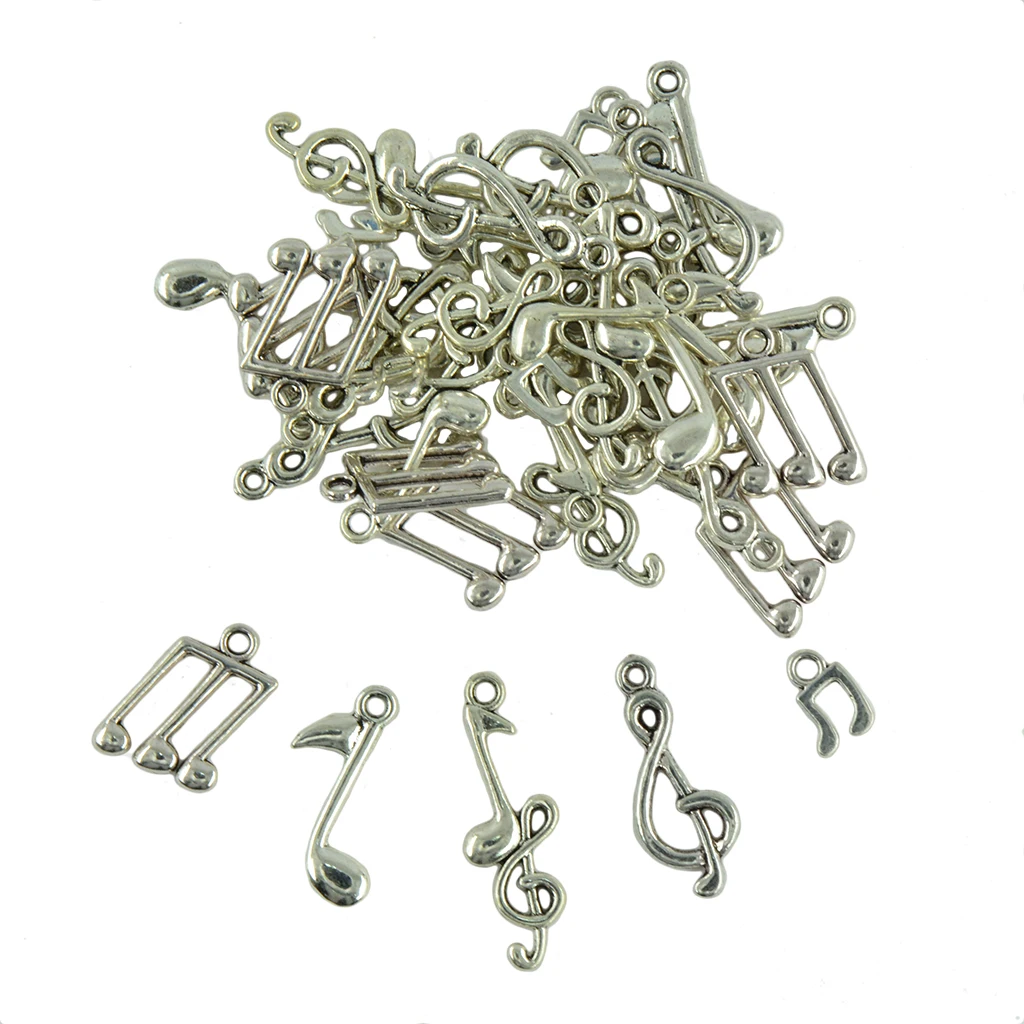 80pcs Assorted Charms Musical Note Symbol Tibetan silver color Plated Pendants Antique Jewelry Making Bracelet DIY Handmade Craft