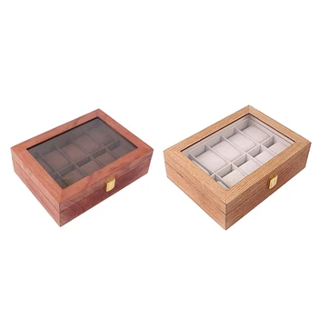 

2pcs Retro Wooden Watch Display Case Storage Watch Organizer Box 10 Digits - Rosewood Grain & Water Willow
