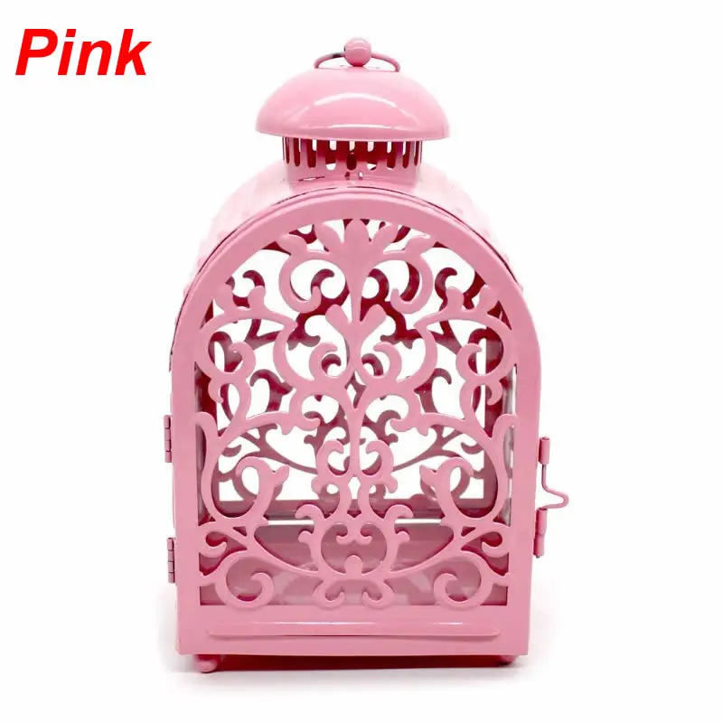 Pink Марокканский Стиль полый подсвечник резной цветок подвесной фонарь СВАДЕБНЫЙ домашний декор вечерние подсвечники - Цвет: Pink