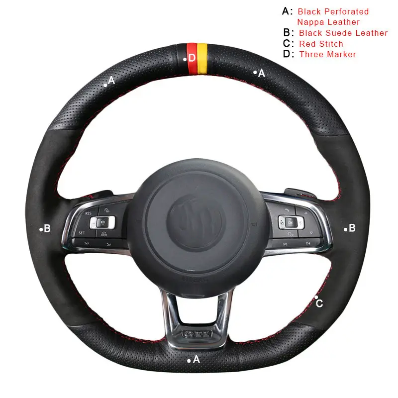 Автомобильная оплетка на руле для Volkswagen VW Golf 7 GTI гольф R MK7 VW Polo GT Scirocco авто-Стайлинг - Название цвета: Suede and Nappa
