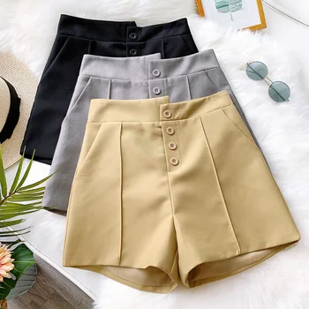 

2020 New Spring Harajuku Women Shorts Solid Casual High Waist Shorts Wide Leg Shorts Button Boho Shorts Streetwear Harajuku