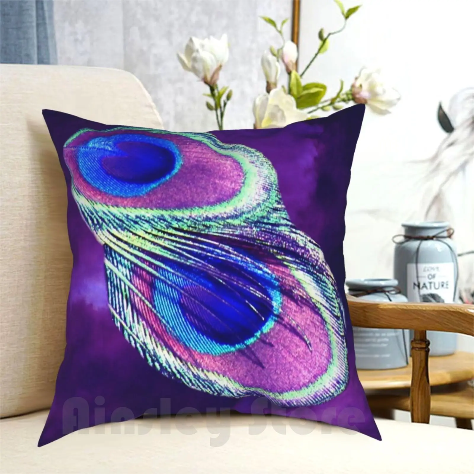 

Peacock Feather And Purple Sky Pillow Case Printed Home Soft DIY Pillow cover Peacocks Peafowl Purple Sky Feather Birds