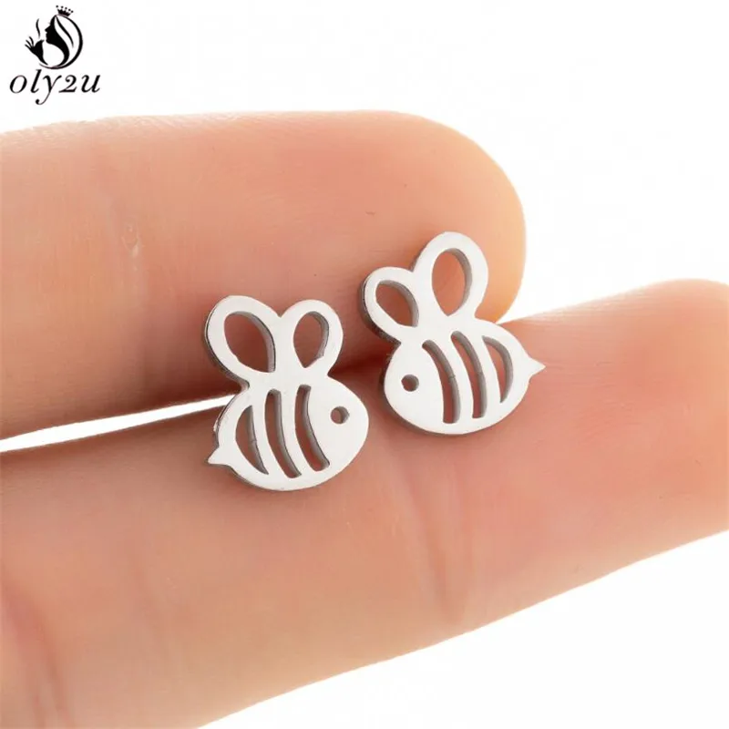 Cartoon Tier Ohrringe Modeschmuck für Frauen Mädchen Punk Schwarz Schmetterling Krone Eule Biene Edelstahl Ohrstecker Orecchini – Detail 2