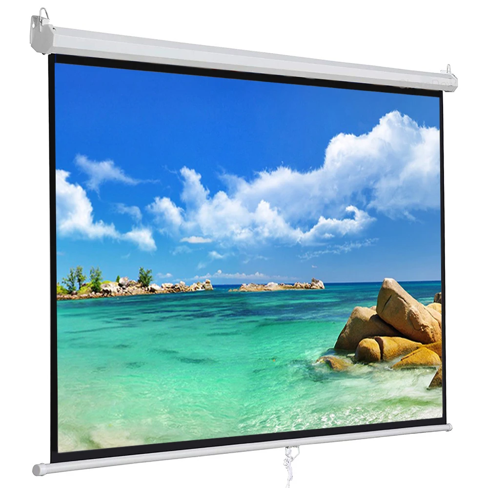Manual Pull Down Projector Screen 60 72 84 100 Inch 43 Retractable