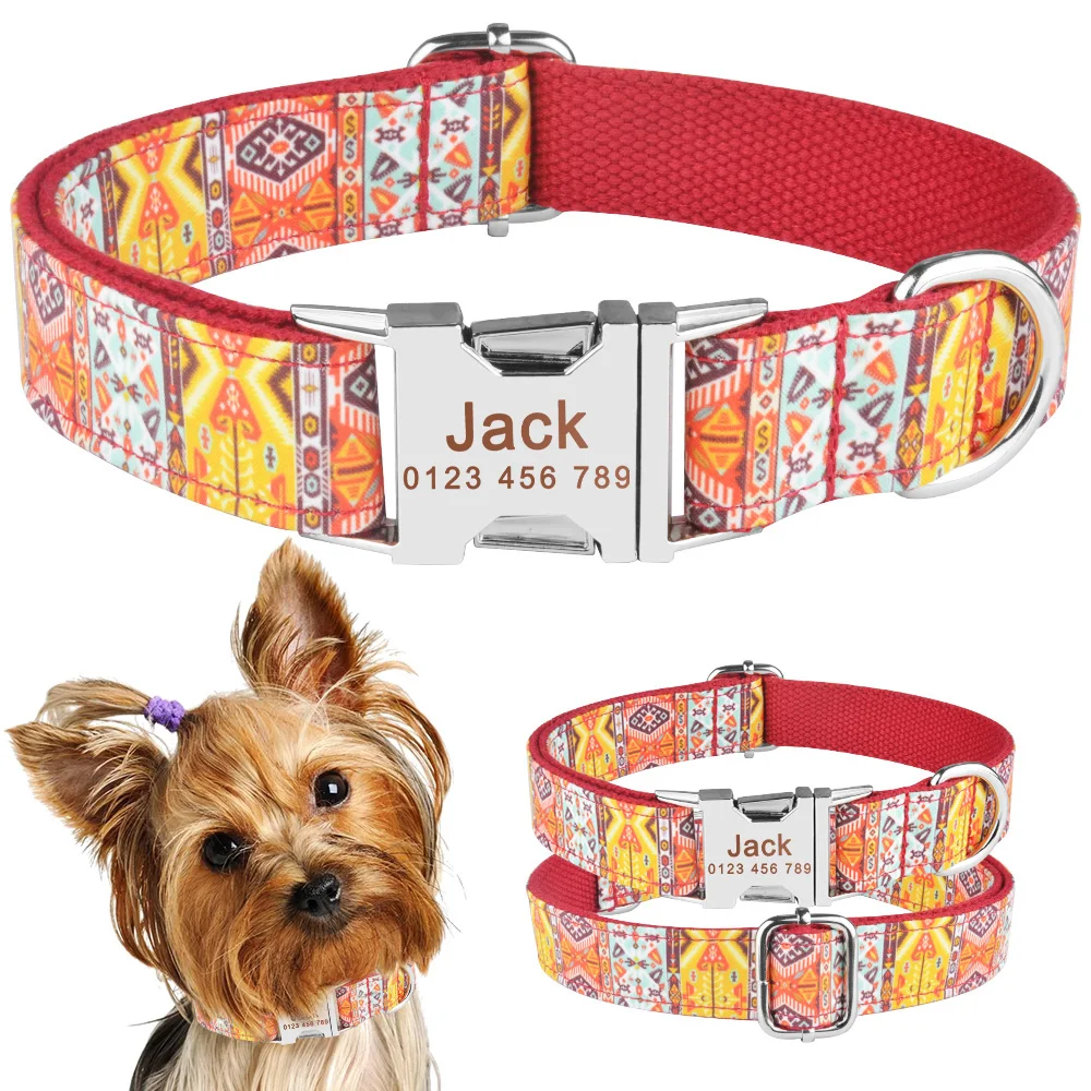 AiruiDog Dog Collar Adjustable Personalized Durable Nylon Free Engraved ID Name Boy Girl Collar Perro Chihuahua 