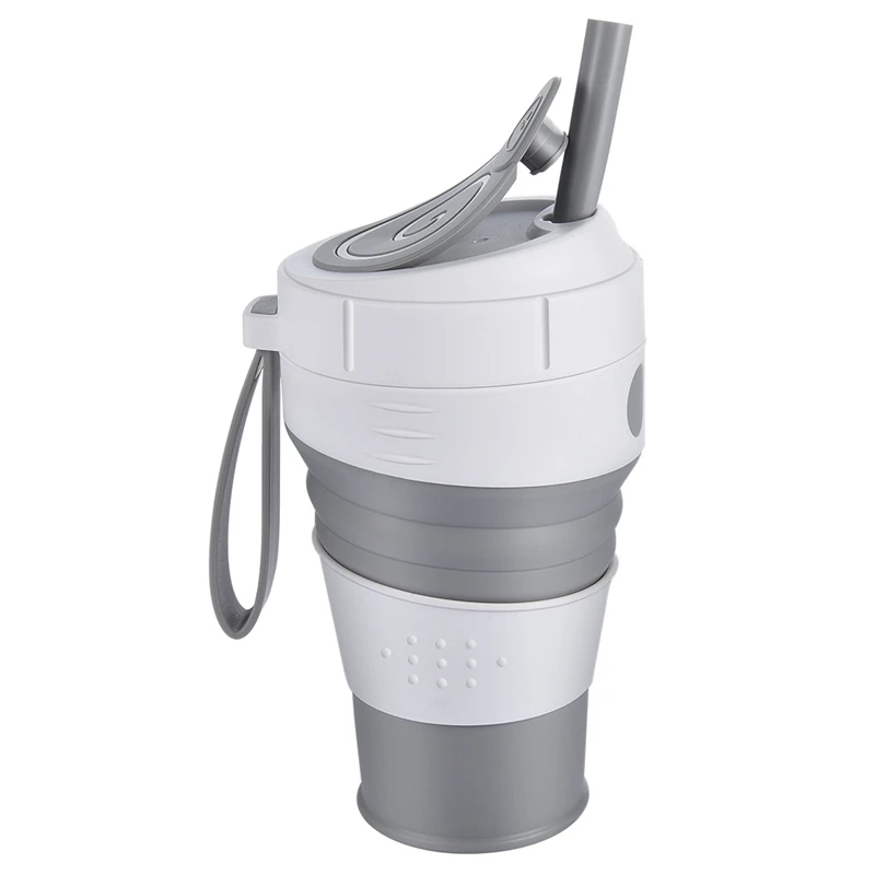

450Ml Silicone Collapsible Cup Foldable Travel Coffee Mug Coffee Cup with Leak-Proof Lid for Travel Hiking Picnic
