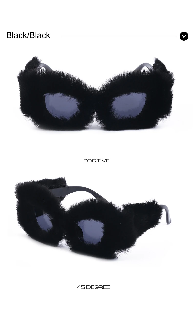 OEC CPO Ladies Soft Fur Velvet Cat Eye Sunglasses Women Fashion Colorful Handmade Sun Glasses Female Trendy Shades UV400 Eyewear