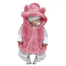 Одежда для маленьких мальчиков и девочек, жилет, теплый зимний жилет для младенцев, пальто без рукавов, флисовая верхняя одежда с капюшоном