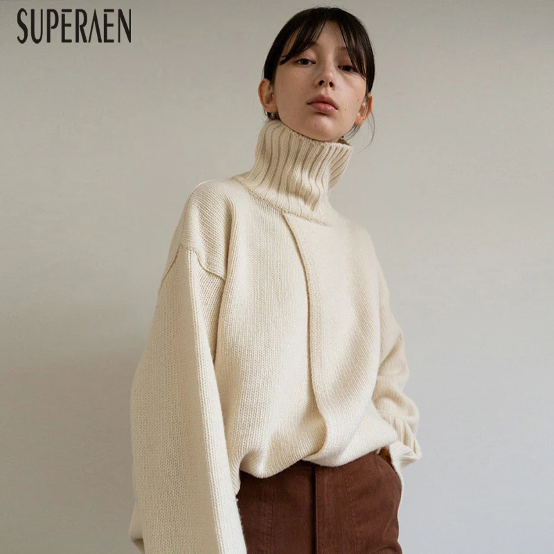 SuperAen, модные женские пуловеры, свитера, водолазка, Европа, дикие, женские свитера, Soldi цвет, зима, новинка, топы для женщин