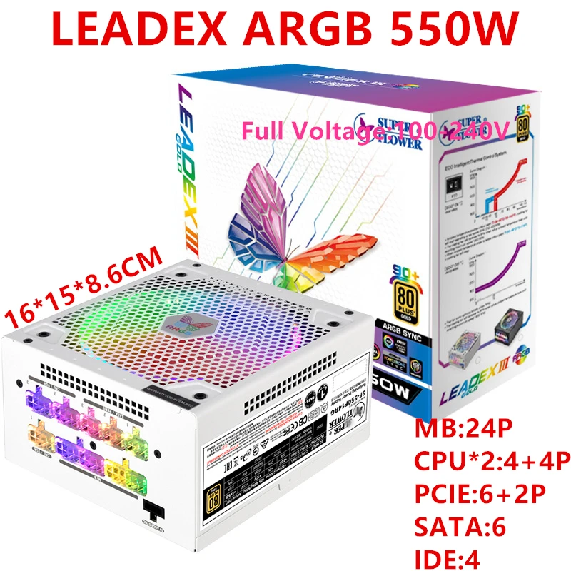 Блок питания для Super Flower 80plus Gold полный модульный 2070S RXS5700 игровой бесшумный блок питания 550 Вт блок питания LEADEX ARGB 550 Вт