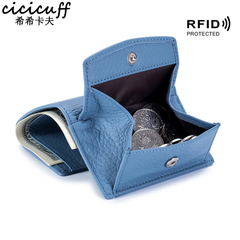 Mini Wallet Purse Coin-Pocket Cowhide Real-Leather Women Credit-Card Rfid Short for