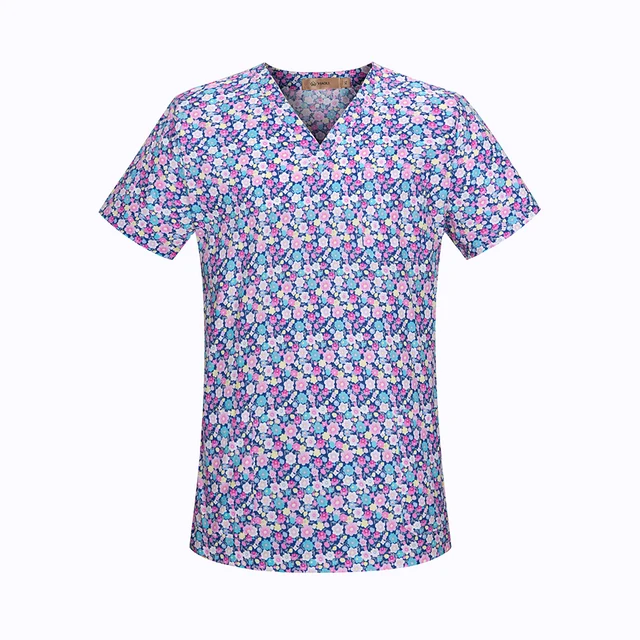 viaoli Cotton Cartoon print spa uniform beauty salon Pet shop uniform Fashion Slim Fit top scrub clothes women scrubs lab coat top520001